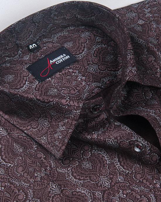 Cotton Maroon Rajwada Print Shirts for Men