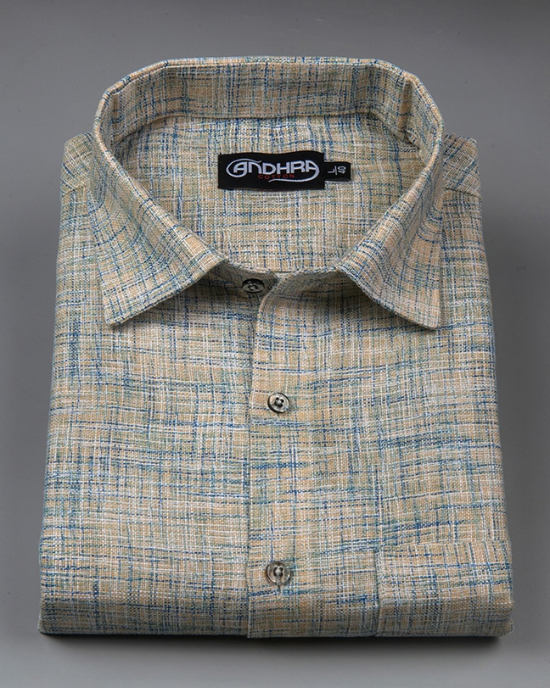 Mofatlal Khadi Fone Blue Mix Colour Shirts for Men