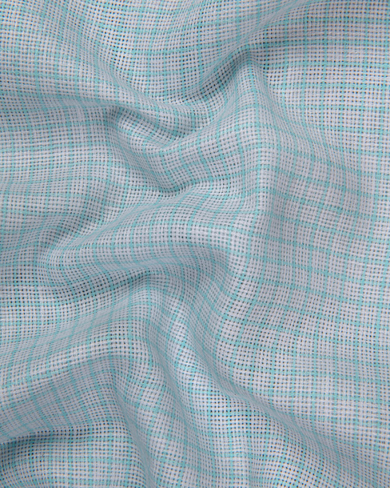 Jute Linen white with Blue Checks Shirts for Men