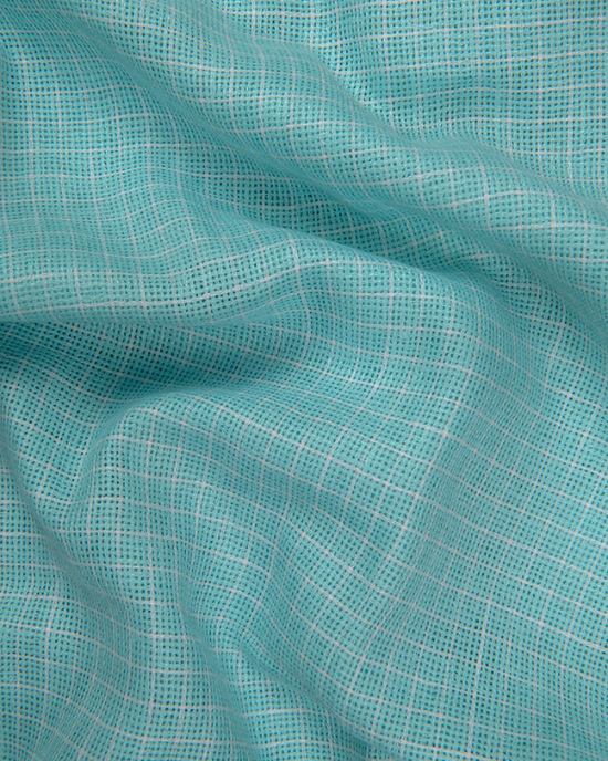 Jute Linen Sky Blue with White Checks Shirts for Men