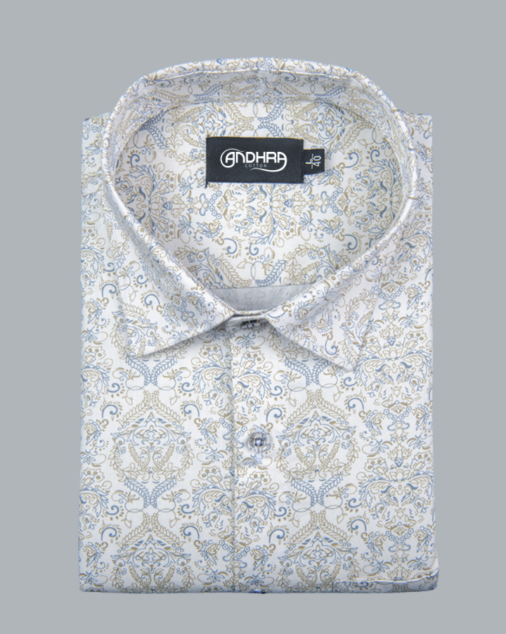 Cotton Cream with Rajwada Print Shirts for Men