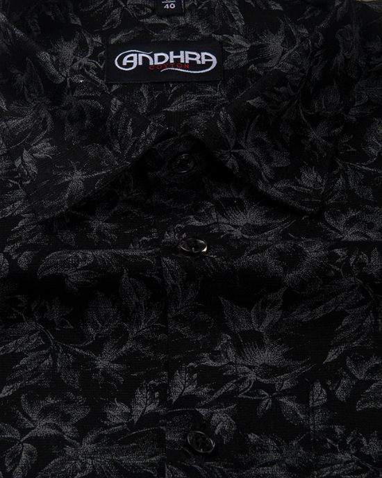 Slub Linen Black Print Shirts for Men