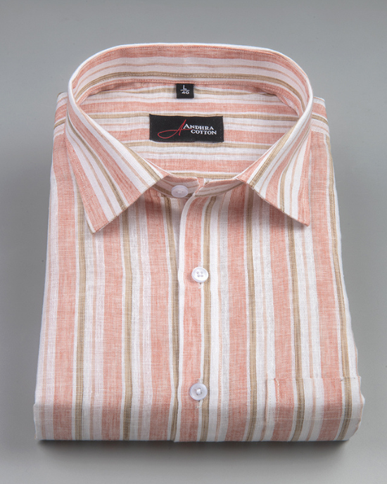 Super Fine Linen Orange with White Fone Mix Patta Print Shirts for Men