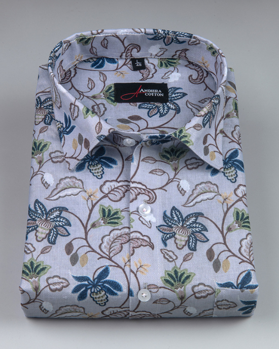 Rusiyano Linen White With Maroon Rama Print Shirts For Men