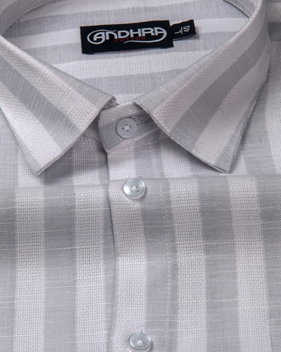 Leo Linen Jute White with Gray Patta Print Shirts for Men