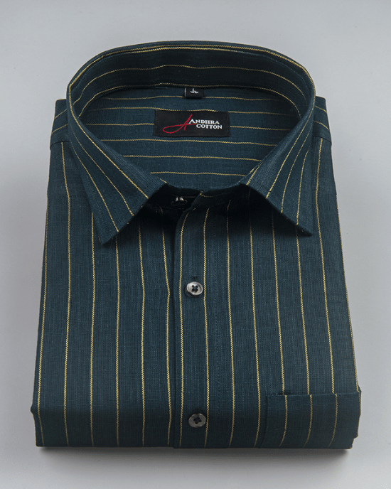 Cotton Dark Rama Green with Golden Lining Shirts for Men