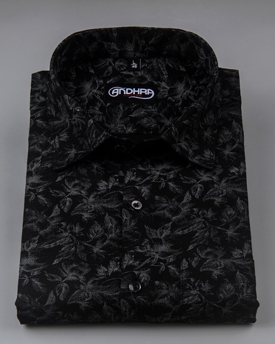 Slub Linen Black Print Shirts for Men