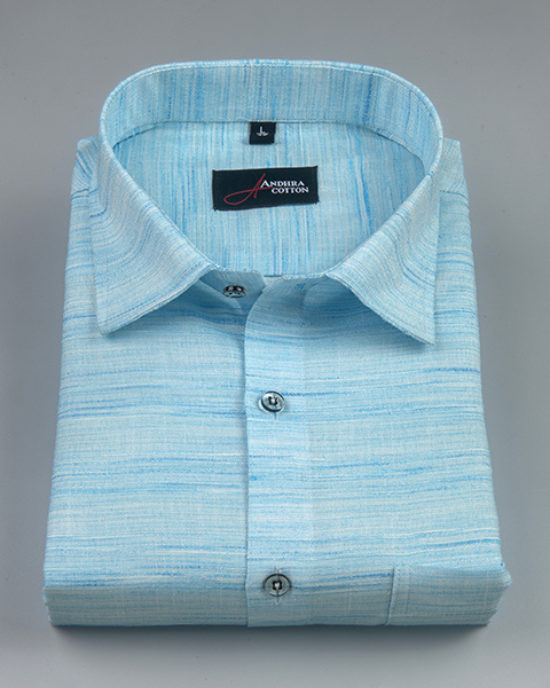 Ethenik Khadi Sky Blue Colour Shirt for Men