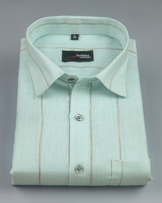 Kalas Linen Rama Green with Golden Lining Shirt for Men
