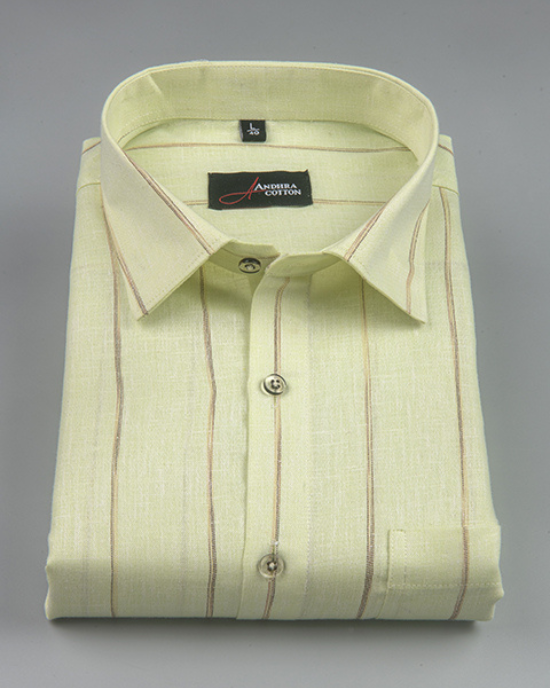 Kalas Linen Patta Green with Golden Lining Shirt for Men