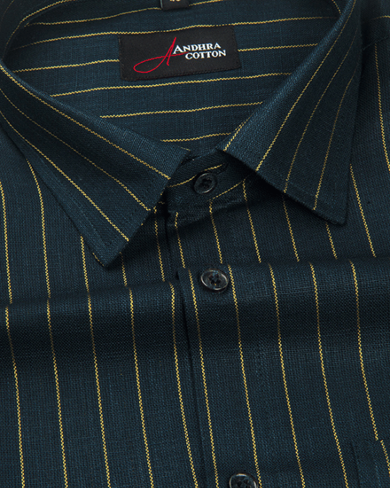 Cotton Dark Rama Green with Golden Lining Shirts for Men