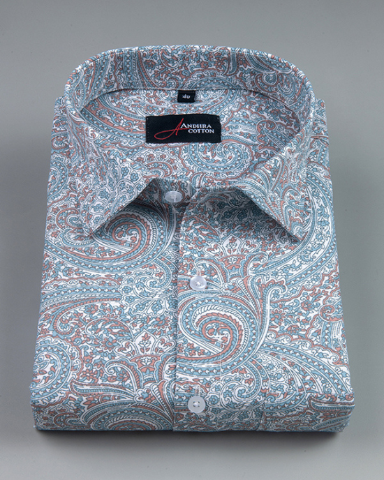 Cotton Sky Maroon Pathan Print Shirts for Men