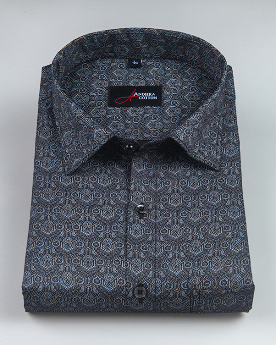Cotton Black Colour Hexagon Print Shirts for Men