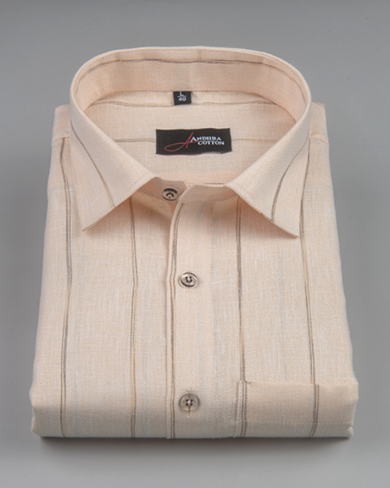 Kalas Linen Light Orange with Golden Lining Shirt for Men
