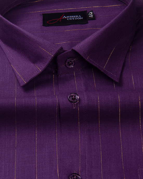 Cotton Lavender Colour with Golden Lining Shirts for Men