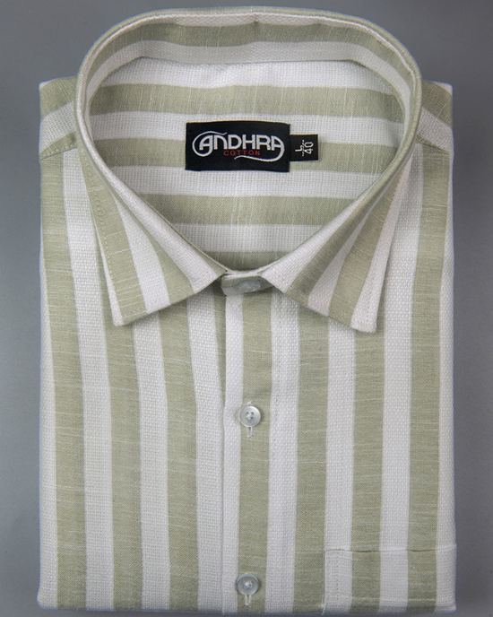 Leo Linen Jute White with Pista Green Patta Print Shirts for Men
