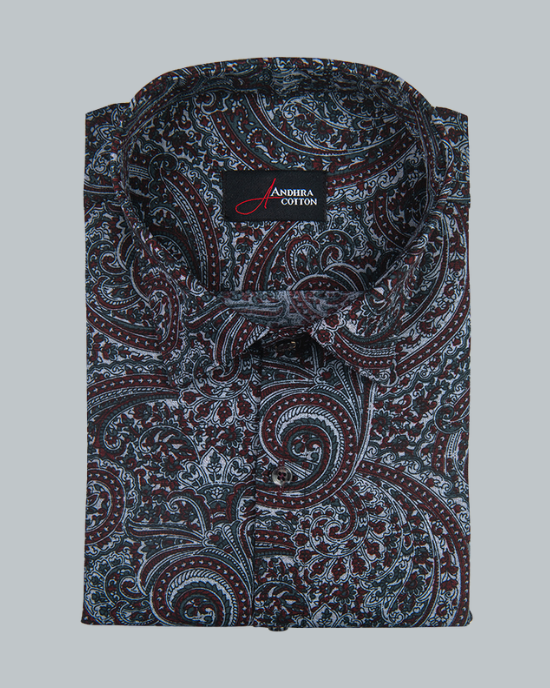 Cotton Gray Red Colour Pathan Print Shirts for Men