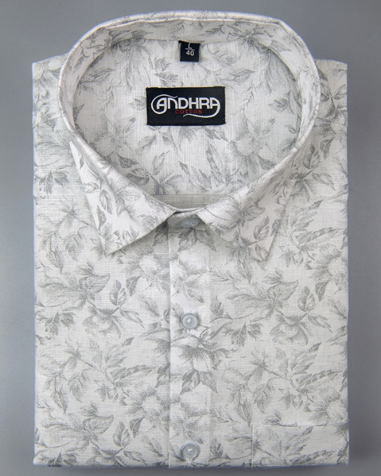 Slub Linen White Printed Shirts for Men