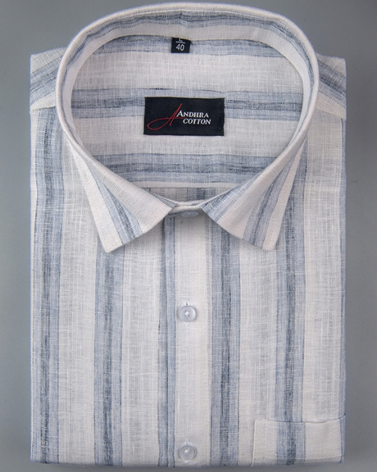 Soft Linen White with Sky Broad Patta Shirts for Men