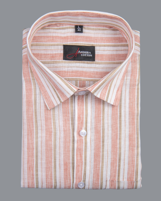 Super Fine Linen Orange with White Fone Mix Patta Print Shirts for Men
