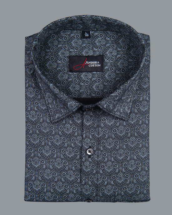 Cotton Black Colour Hexagon Print Shirts for Men