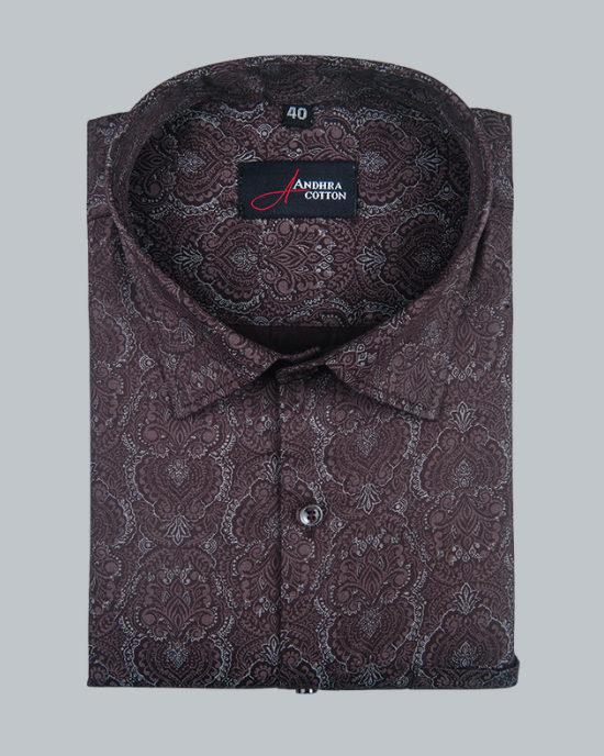 Cotton Maroon Rajwada Print Shirts for Men