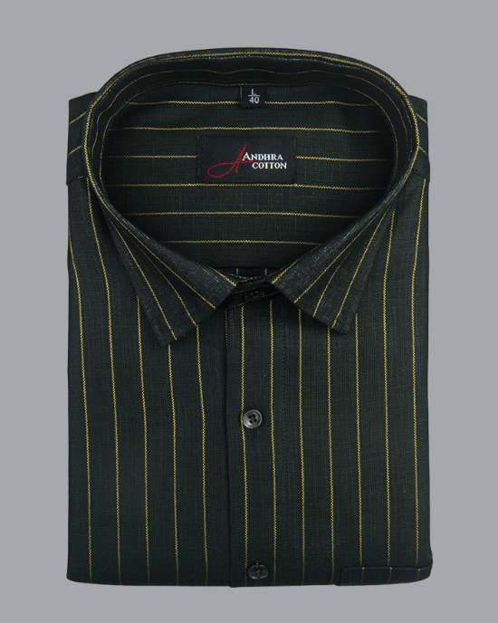 Cotton Dark Mahendi Green with Golden Lining Shirts for Men
