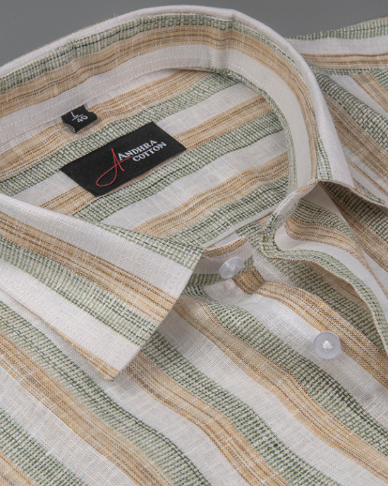 Jute Linen Fone with Green Patta Shirts for Men