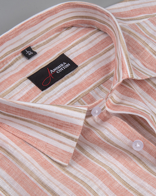 Super Fine Linen Orange with White Fone Mix Patta Print Shirts for Men