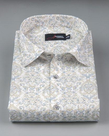 New Cotton Cream with Rajwada Print Shirts for Men