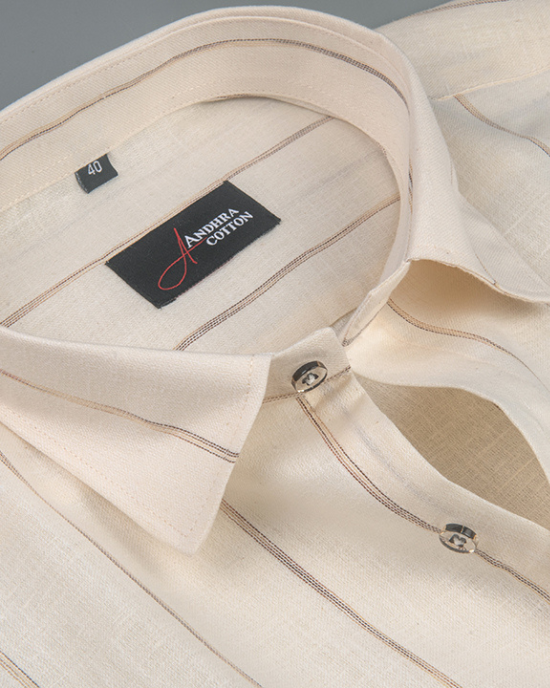 Kalas Linen Cream with Golden Lining Shirt for Men