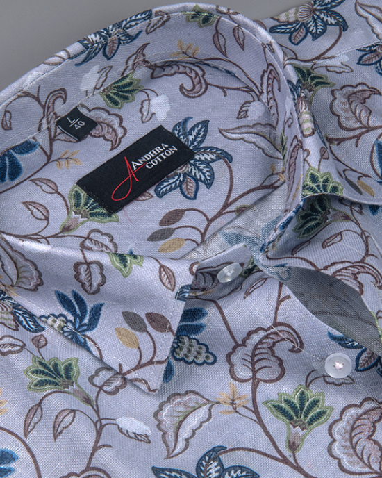 Rusiyano Linen White With Maroon Rama Print Shirts For Men