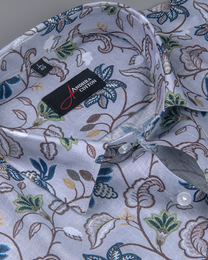 Rusiyano Linen White With Maroon Rama Print Shirts For Men