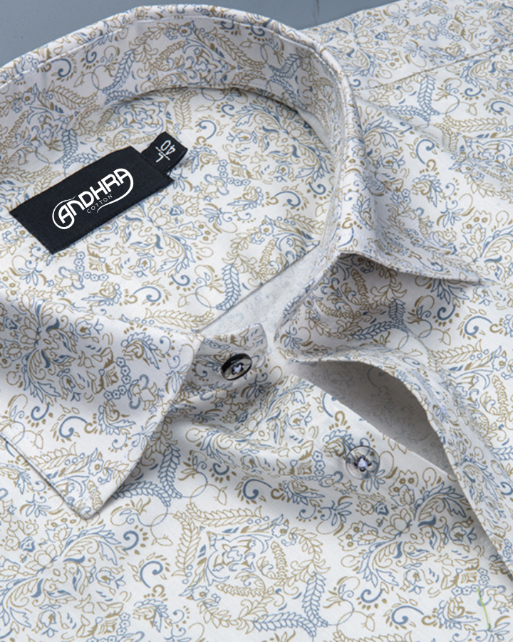 Cotton Cream with Rajwada Print Shirts for Men