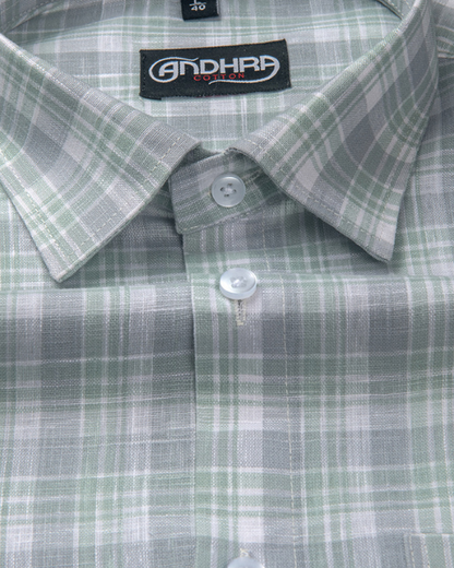 Corporate Cotton Green Fone Checks Shirts for Men