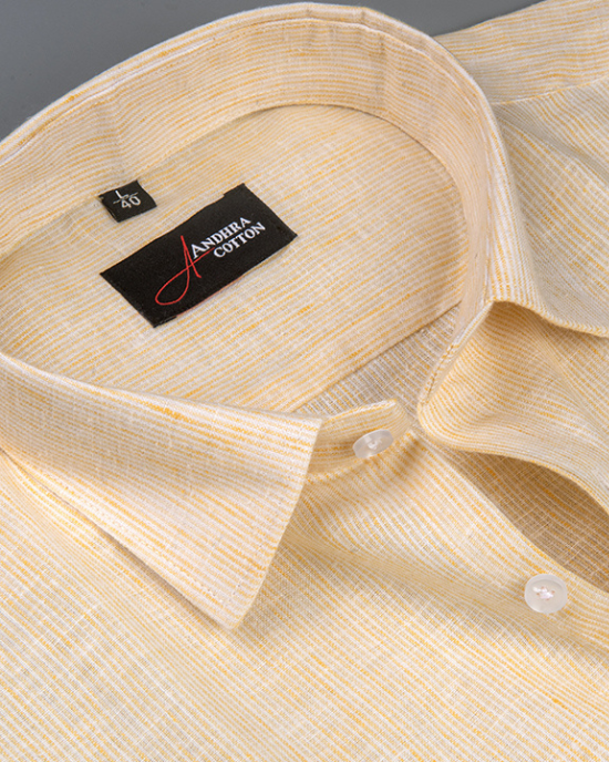 Bayview Linen Light Yellow Colour Shirts For Men