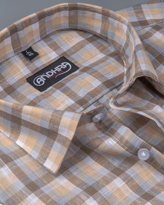 Corporate Cotton Brown Fone Checks Shirts for Men
