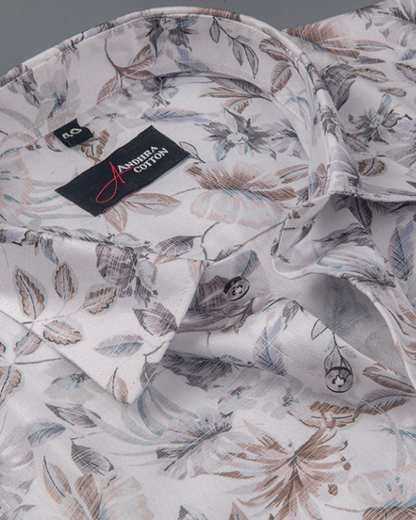 Digital White Grey with Brown Flower Print Shirts for Men