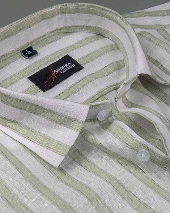 Soft Linen White with Green Patta Shirts for Men
