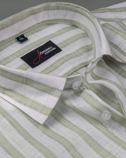 Soft Linen White with Green Patta Shirts for Men