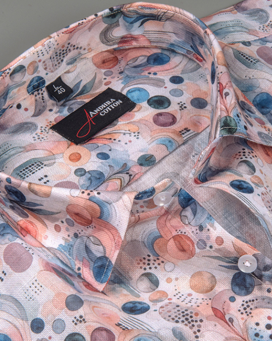 Rusiyano Linen Orange Universe Print Shirts For Men