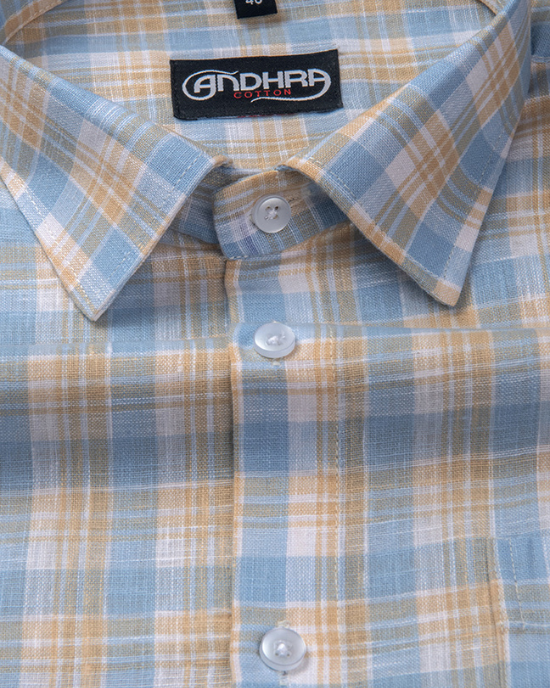 Corporate Cotton Sky Blue Fone Checks Shirts for Men