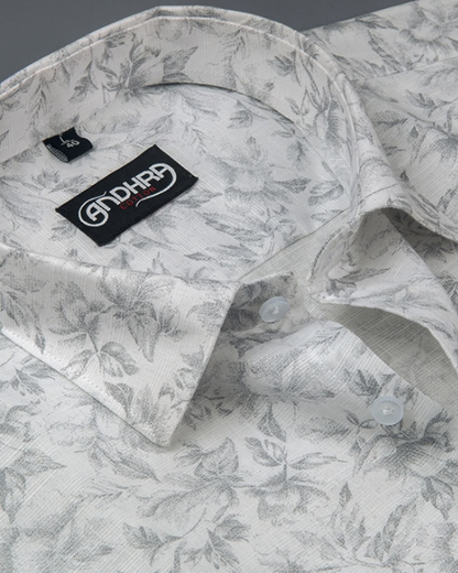 Slub Linen White Printed Shirts for Men