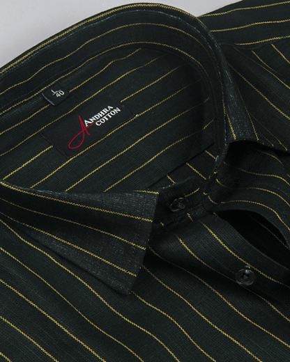 Cotton Dark Mahendi Green with Golden Lining Shirts for Men