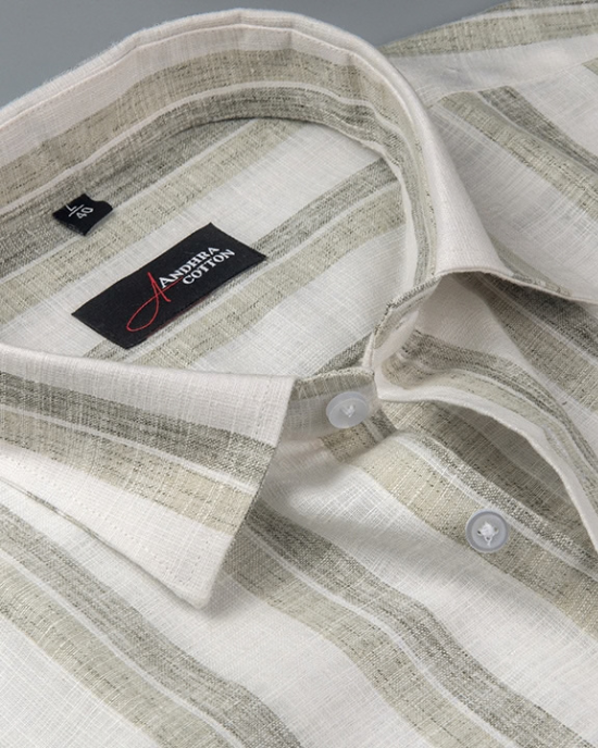 Soft Linen White with Grey Broad Patta Shirts for Men