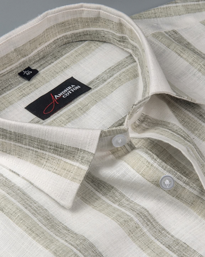 Soft Linen White with Grey Broad Patta Shirts for Men