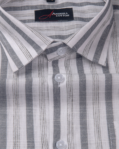 Soft Linen White with Grey Mix Patta Print Shirts for Men