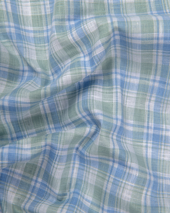 Corporate Cotton Blue Green Checks Shirts for Men