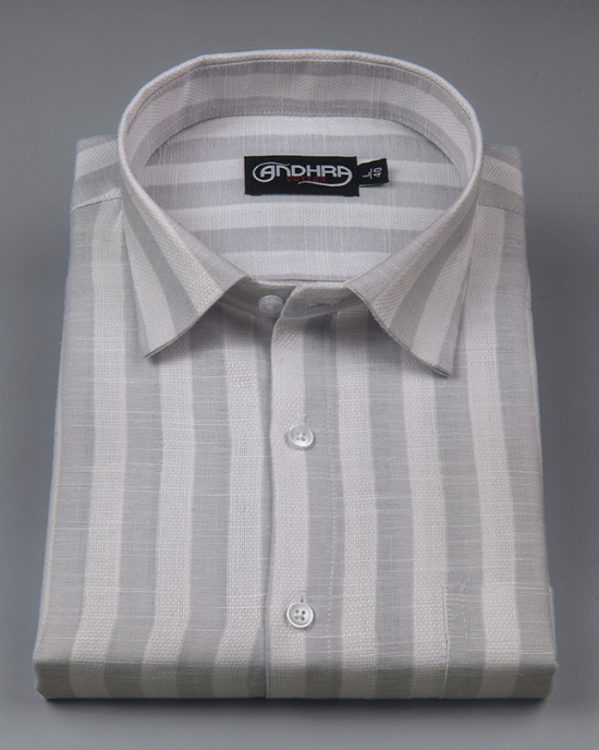 Leo Linen Jute White with Gray Patta Print Shirts for Men