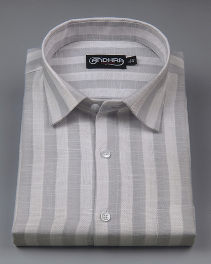 Leo Linen Jute White with Gray Patta Print Shirts for Men